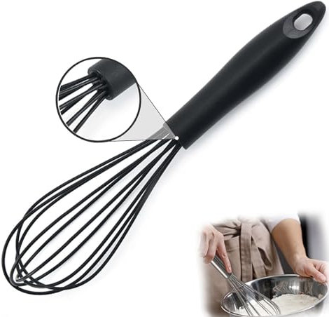 Schneebesen Silikon, Schwarz Rührbesen, Silikondrähte Ballonschneebesen für Mischen, Schneebesen, Schlagen, Aufschäumen und Rühren(10 Zoll, Schwarz)