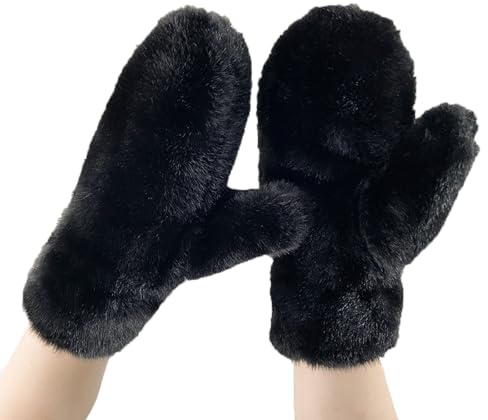 Furry Thermal Gloves Mittens for Women Winter Warm Full Finger Faux Fur Gloves Thick Fleece Lining Hand Warmer Cute Fluffy Wrist Length Gloves Windproof Outdoor Handwear for Skiing Skating Cycling