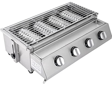Barbacoa de gas 4 quemadores de acero inoxidable LPG Gas Plancha BBQ Barbacoa de mesa para Picnic 58 x 40 x 20 cm