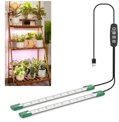 KYUQY LED Grow Light Strip, 40-Bulb Full Spectrum Dimmable Red Blue Plant Growing Lamp Bars with Auto ON/Off Timer, 4 Dimmable Levels for Indoor Greenhouse