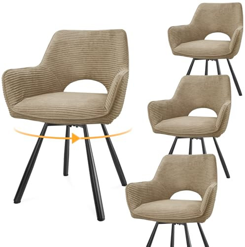 WAFTING esszimmerstühle 4er Set Drehbar,Armlehnstuhl mit Metallbeinen,geeignet als Stühle Esszimmer,Samt Stuhl,Küchenstühle,Wohnzimmerstuhl,Polsterstuhl mit Samtigem Gefühl,Kaki