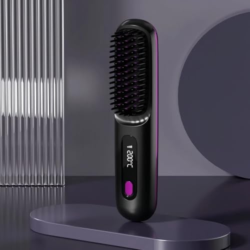 Stylingbürste für Kurze Haare Kabellos, Mini Glättbürste Kabellos, Tragbarer Elektrische Haarbürste für Haarstyling, Wiederaufladbare Glättungsbürste, Klein Haarglätter, Anti-Verbrühungs (Schwarz)