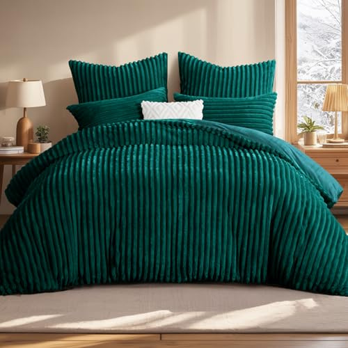 Aisbo Winter Warm bettwäsche 200x200 3teilig Grün - Cord Flauschige Flanell Winterbettwäsche Plüsch Teddy Fleece Cashmere Touch Bettbezug und 2 Kissenbezüge 80x80 cm mit Reißverschluss