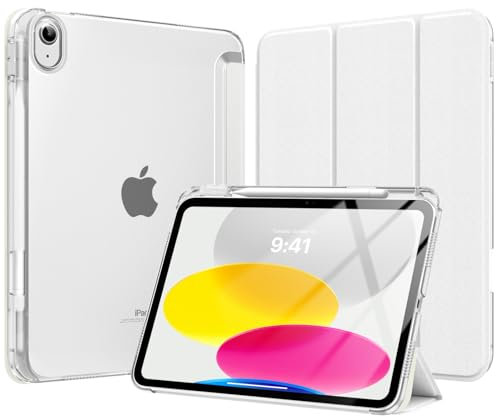 MoKo Hülle für iPad (A16) 11. Generation 11 Zoll 2025, iPad 10. Generation 10,9 Zoll 2022 mit Stifthalter, Schlank Leicht Trifold Schutzhülle mit Hart PC Transparente Rückseite, Weiß