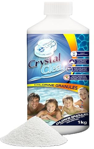 Chlorine Granules for Hot Tub Spa and Swimming Pool Water Treatment. 1kg Stabilised Quick Dissolving for Water Balance Rapid Disinfection and Cleaning.