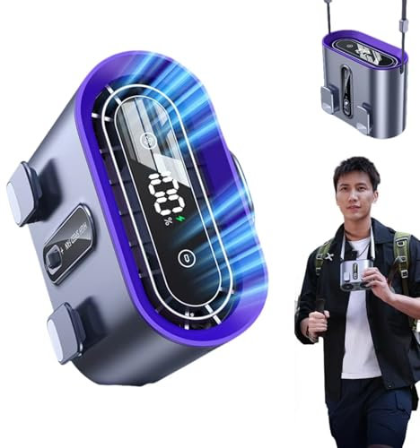 Emebay - Ventilador portátil con pinza para cintura con 100 velocidades, ventilador de cinturón recargable 6000 mAh, iluminación LED, mini ventilador de mano para viajes, taavail al aire libre