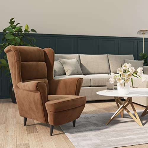 Massbinet Skandinavischer Stil Ohrensessel Sessel Bouclé Sessel Wohnzimmer Schlafzimmer Statement Piece Loungesessel Hohe Tragfähigkeit Braun Samt