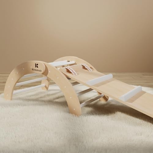 KINDAHOLZ 5in1 Kletterbogen mit vielseitiger 2-in-1-Rutsche mit Sicherheitsbändern, Klettergerüst Indoor-Spielplatz Set – kreatives Indoor-Kletterset für Kinder ab 1 Jahr