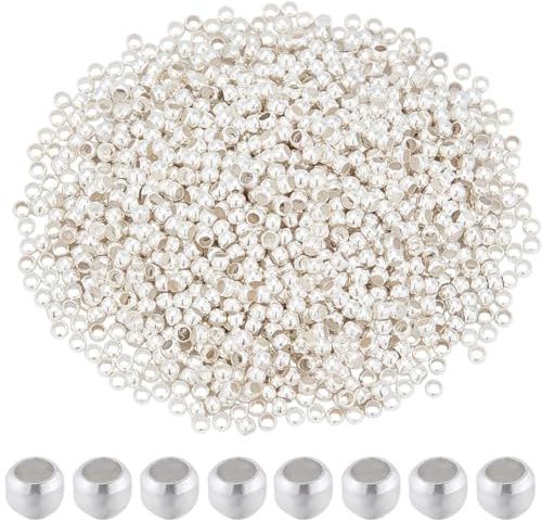 SOFPLATE 1 Box 2000Pcs 2mm Round Crimp Beads Metal Crimp Spacer Beads Silver Stopper Clamp Ends Rondelle Crimper Cord End Caps for Jewellery Making Supplies Crimping Spacer DIY Bracelet Earring Crafts