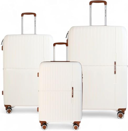 Super Solu Reisekoffer Set 3-teilig PP Zahlenschloss Weiß 4 Doppelrollen | Hartschale | Leicht | Robust | geräuscharmen Rollen