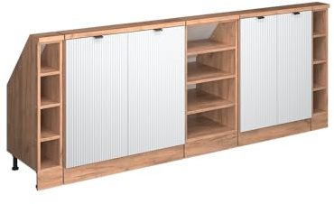 Vicco Küchenschrank für Dachschrägen R-Line, Weiß Riffel, 210 cm 5er Set, geeignet für schräge Wände und Variable Küchenmontage