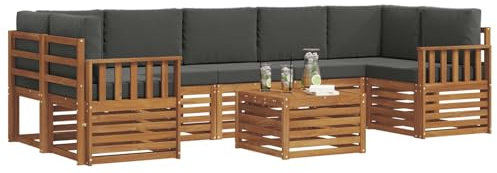 vidaXL Sofagarnituren 8 pcs Natur und Anthrazit Massivholz Akazie, Elegantes Garten-Sofa, modernes Lounge-Set für draußen, langlebige Terrasse, gemütliche Sitzmöbel