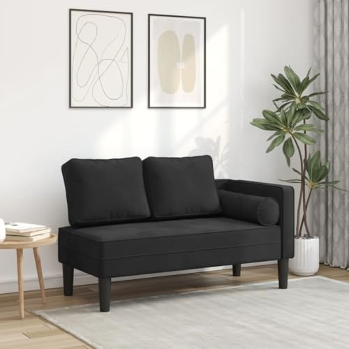 Jkghdrt Chaiselongue Sofa mit Kissen in Schwarz Samt, Bequeme Chaiselongue mit Lendenkissen für optimalen Komfort und Entspannung
