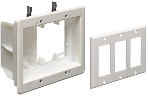 Arlington TVBU507-1 TV Box Recessed Outlet Wall Plate Kit, 3-Gang, White, 1-Pack by Arlington Industries