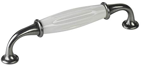 SOTECH Porzellangriff META Möbelgriff Porzellan weiß Altsilberoptik BA 128 mm