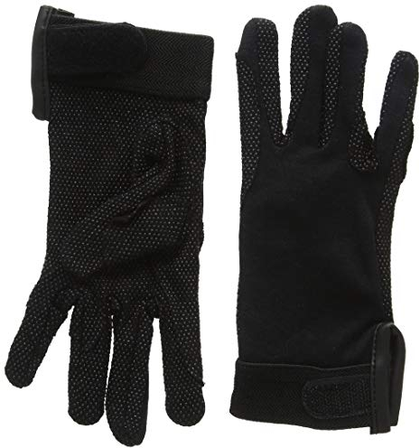 Rhinegold Cotton Pimple Grip Horse Riding Gloves - Black - Medium - Non-Slip Lightweight Women's Equestrian Gloves with Velcro Fasten and Elasticated Wrist - Riding Gloves Ladies Equestrian