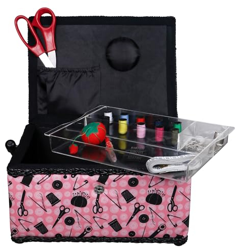 SINGER 07276 Nähkorb mit Nähset Zubehör, Pink & Schwarz, c1