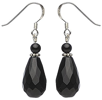 Ohrringe Ohrhänger Tropfen echter Onyx facettiert 925 Silber schwarz Ohrschmuck Damen