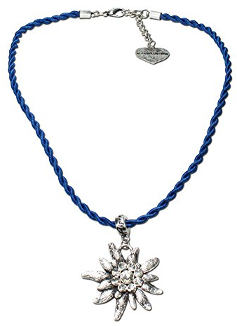 Alpenflüstern Kordel-Trachtenkette Strass-Edelweiß - Damen-Trachtenschmuck Dirndlkette blau DHK100
