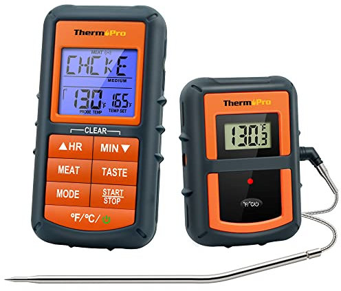 ThermoPro TP07 Barbecue Thermometer Funk Grillthermometer Bratenthermometer mit Timer für BBQ, Ofen, Smoker, Reichweite bis zu 90 Meter
