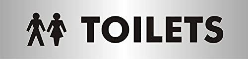 Seco Toilets with Pictogram Sign, 190mm x 45mm - 2mm Brushed Aluminium Effect Acrylic