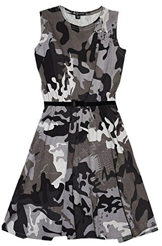 A2Z 4 Kids Girls Sleeveless Skater Dress with Belt Cotton - A2Z Camo Skater Dress Charcoal 11-12