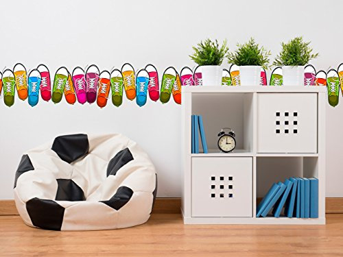 Pack Cenefa autoadhesiva Vinilo Para Pared Juvenil Zapatillas Colores | Cenefa para paredes | Vinilo Decorativo | Cenefa | 5 Unidades 120 x 15 cm | Decoración comedores, salones, habitaciones...