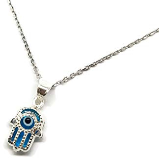 Mystic Jewels by Dalia - Evil Eye Crystal Necklace and 925 Sterling Silver - Hand of Fatima - Hamsa - for Men and Women