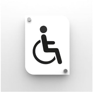 DECOHO - Pictogramme toilettes handicapés PMR - Plaque porte PMMA blanc personnalisable - 20x15 cm, 2 plaques superposées, fixation inox 13 mm - Blanc/Noir