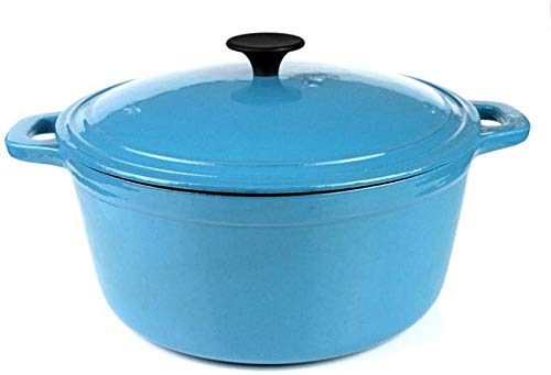 MFLASMF Olla de Barro para cocinar, cazuela Redonda, Hierro Fundido, cerámica, inducción y Gas, Antiadherente, Horno holandés, asador, con Tapa, Azul_Diámetro 28CM