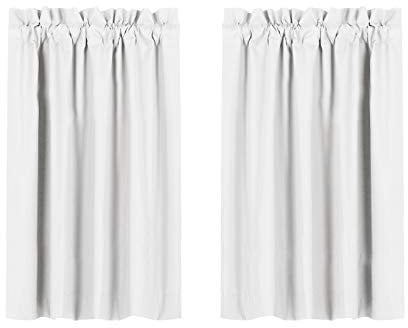 Valea Home Blackout Kitchen Curtains, Waterproof Soft Rod Pocket, Room Darkening, 2 Panels, 45 inch Length, Grayish White