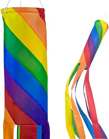 Madrona Brands Spiral Rainbow 60 Inch Windsock | Durable Outdoor Hanging Wind Decoration | Yard, Porch, Deck, Patio