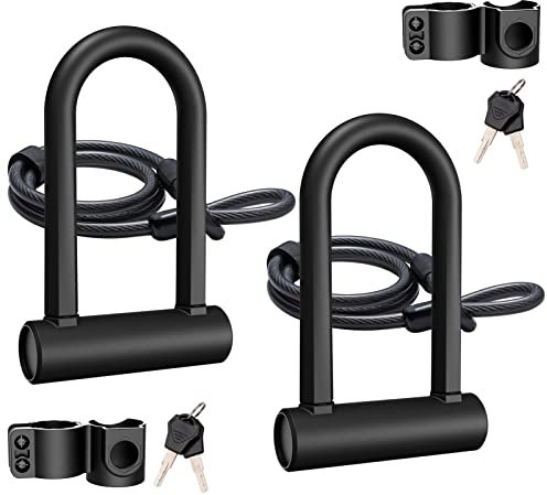 UBULLOX Bike U Lock Heavy Duty Bike Lock Bicycle U Lock, 16mm Shackle and 4ft Length Security Cable with Sturdy Mounting Bracket for Bicycle, Motorcycle and More, 2Pack