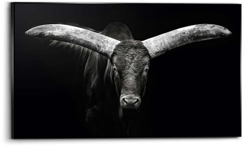 REINDERS Gerahmtes Bild, Ochse, Wohnzimmer, Bilder, Wanddeko, Room Decor, MDF, Schwarz-Weiß, 70x118cm