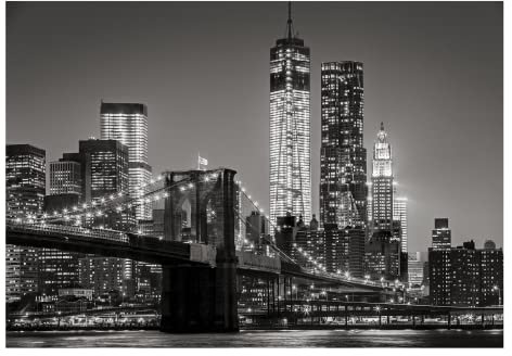 WallArena - Vlies Fototapete New York Skyline Nacht Schwarz Weiß Stadt 460x300 cm - Fototapeten - Tapeten - für Wohnzimmer Schlafzimmer - Vliestapete Wandtapete Tapete 3D Effekt- inkl. Kleister