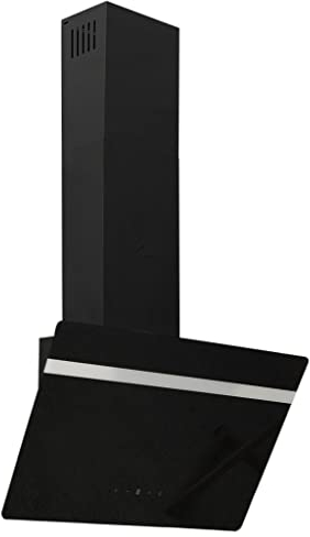 vidaXL Campana Extractora Pared Cocina Soporte Ventilador Lámpara LED Forma Inclinada Fácil de Limpiar Acero y Vidrio Templado Negro 60 cm