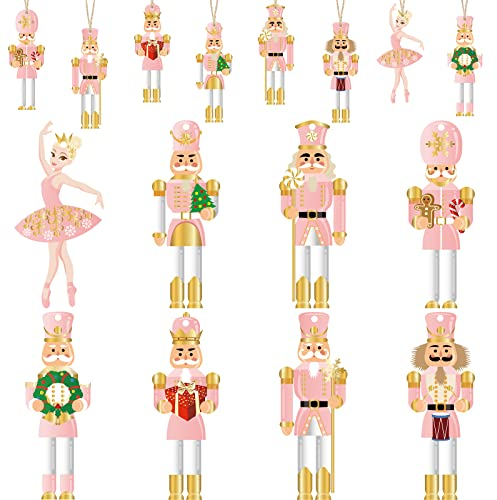 24 Pcs Christmas Nutcrackers Ornament Set Wooden King and Soldier Nutcracker Ornaments Decorative Small Wooden Nutcrackers Ballerina Ornament Christmas Ornament Decoration for Party Supplies (Classic)