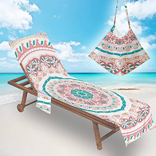 Surwin Schonbezug Für Gartenliege Mandalas Strandliegenauflage Frottee Liegenauflage Stuhl Strandtuch Sun Lounger Bezug mit Tasche Sporthandtuch für Strand Schwimmen (Exotisch,75x210cm)