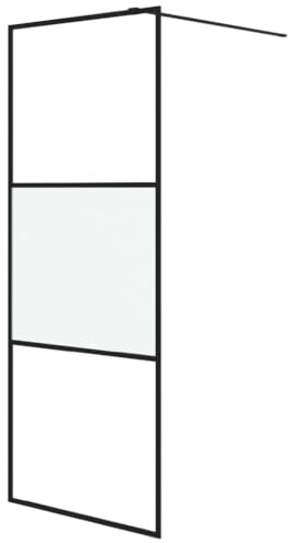 vidaXL Walk-in Shower Wall - Black Aluminum Frame, Half Frosted Tempered Glass, Adjustable (79-80) x195cm