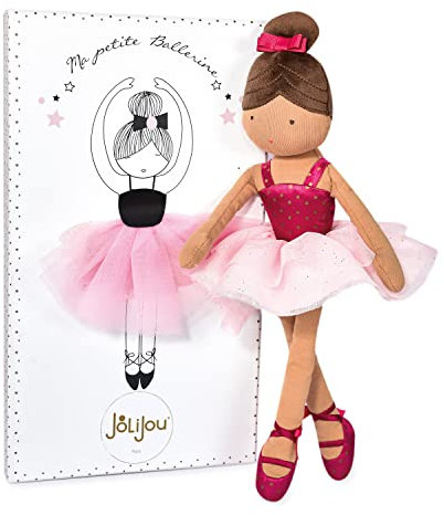 Jolijou - Ma Petite Ballerina – Stoffpuppe Tänzerin – Isadora – Geschenkbox – 35 cm – Gymnastikanzug, Tutu, Tanzknoten, Schleife – Geschenkidee zur Geburt Mädchen – JJ6036