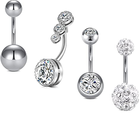 Mayhoop 14G Piercing Nombril 10mm Acier Chirurgical Piercing pour Nombril Bijoux de Piercing Argent 4Pieces