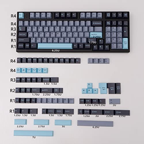 mintcaps Black Grey Blue Keycaps Set 173 Keys Cherry Profile Doubleshot Custom Keycaps ISO ANSI Layout for 60% 65% 75% 95% Cherry MX Mechanical Keyboards