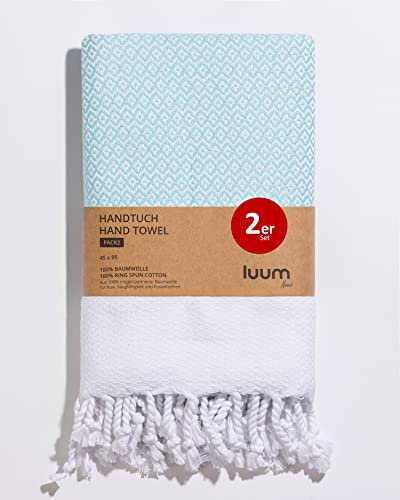 Luum® 2er Hamam Handtücher Set, Sport Handtuch Set, Turkish Towel Set, Haar Handtuch Set, 100% ringgesponnene Baumwolle, schnelltrocknend, fusselfrei, Mint, 45x95, Geschenkset