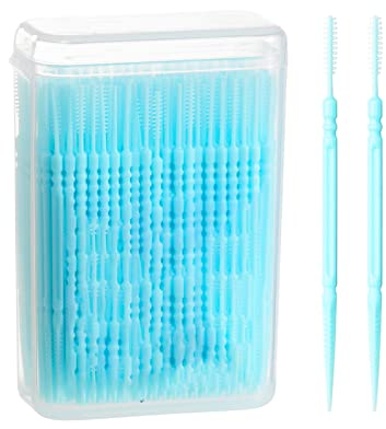 BSITSSS 200 Pezzi Spazzolini Interdentali Scovolino Denti Doppio Uso Filo Interdentale Silicone Scovolini Dentali Stuzzicadenti Plastica Scovolini Interdentali Orale Per La Pulizia Dentale(Blu)