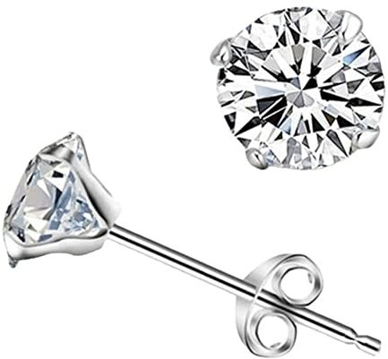 Bellitia Jewelry S925 Clous d'Oreilles Blanches avec Diamant Simulé, Petites Boucles D'Oreilles à la Mode en Argent 925 avec Oxyde de Zirconium pour Filles et Femmes, 3mm 4mm 5mm 6mm