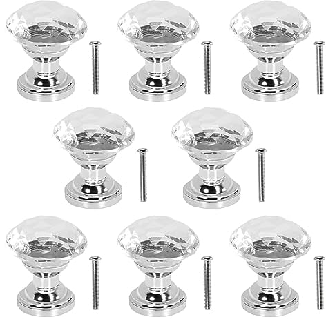 8 Pack Crystal Glass Cabinet Door Knobs.20mm Drawer Knobs.Crystal Glass Knobs for Cupboards, Wardrobe, Sideboard, Drawer, Wardrobe Door. Furniture Accessories (Transparent)