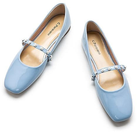 C.Paravano Mary Jane Schuhe Damen | Ballerinas Damen elegant | Flache Schuhe für Damen | Riemchenballerina Damen(39,Blau)