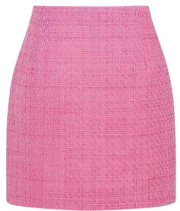 Kinghua Damen Minirock aus Wolle, kariert, für Herbst und Winter, hohe Taille, figurbetonter Bleistiftrock, Tweed-Pink, Mittel
