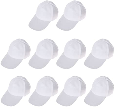 TEHAUX 10 Stück Schlichte Leere Baseballkappen - Kappen zum Bemalen Weiß - DIY kinder Baseball Cap Malerei Polyester Bastel Sonnenhüte Kindergeburtstag Basecap im Freien