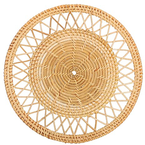 Topiky Rattan Wanddekoration, Hängende Gewebte Wandkorb Dekoration, Dekorative Böhmische Flachkorb Wandkunst, Runde Gewebte Tischsets für Kleines Esstisch Set, Handgewebte Rattan (d)